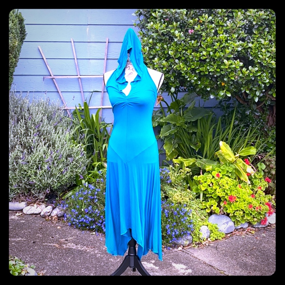 NWOT Asymmetrical halter dress with hood